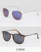 Asos 2 Pack Skinny Keyhole Retro Sunglasses Clear & Plain Tort - Multi