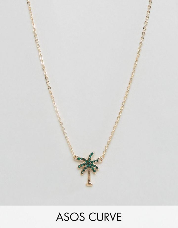 Asos Curve Crystal Palm Tree Necklace - Gold