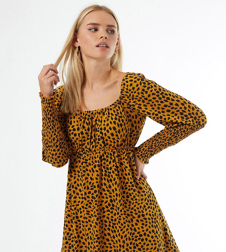 Miss Selfridge Petite Animal Print Dress In Orange-red