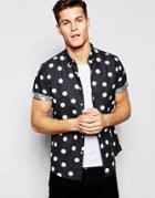 Asos Shirt With Random Polka Print In Regular Fit - Black