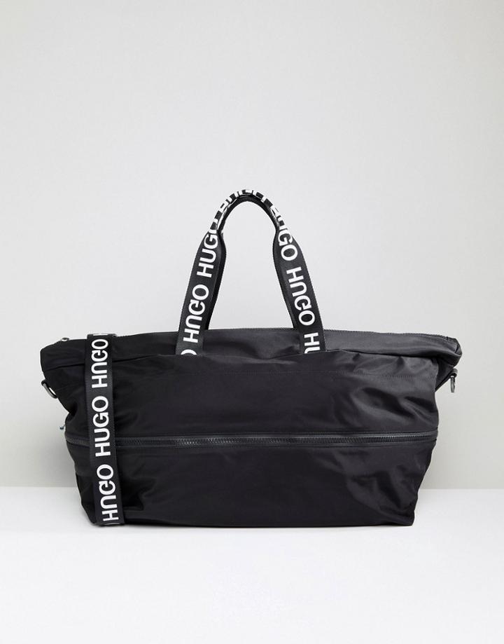Hugo Reverse Logo Nylon Carryall In Black - Black