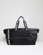 Hugo Reverse Logo Nylon Carryall In Black - Black
