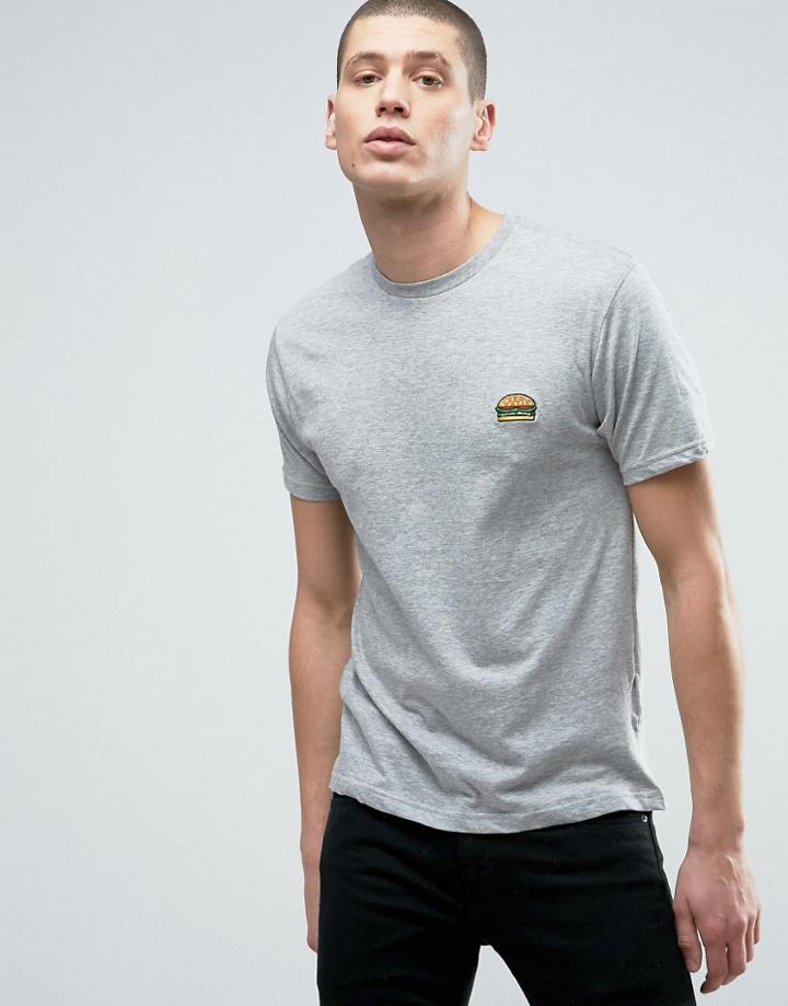 Brave Soul Burger Embroidered T-shirt - Gray