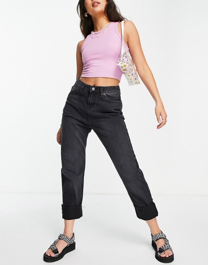 Urban Bliss Straight Leg With Turn Up Hem In Wash Black