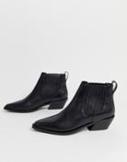 Asos Design Adelaide Leather Western Chelsea Boots In Black - Black