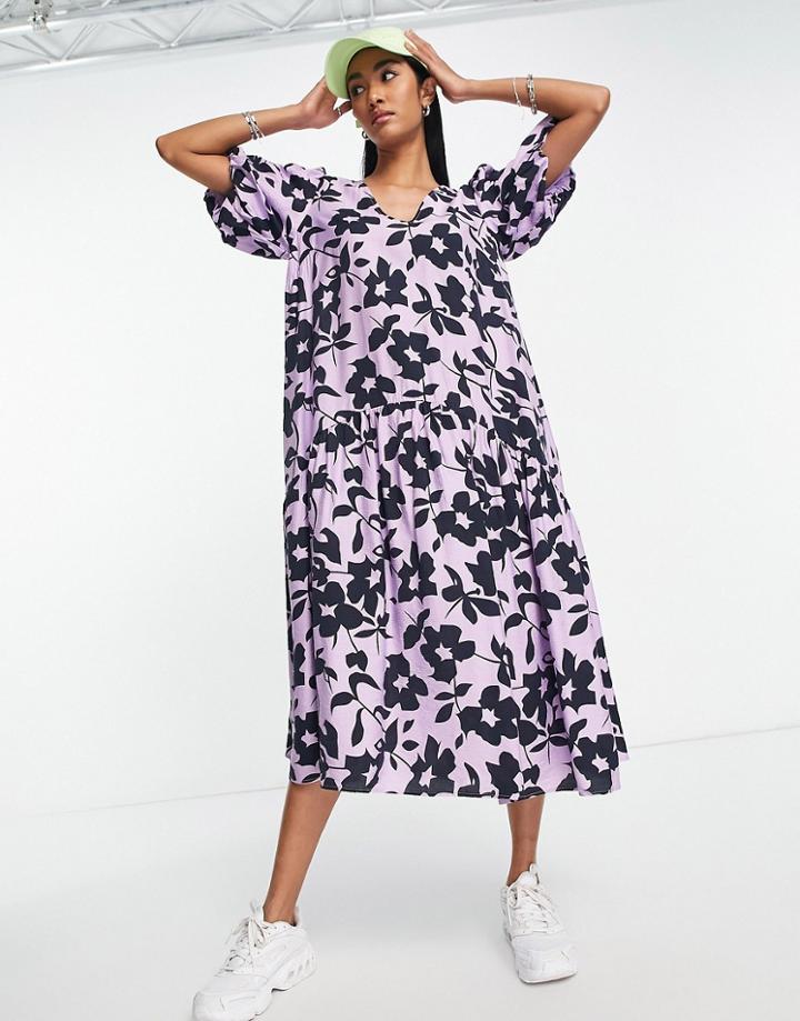 Y.a.s Smock Midi Dress In Bold Floral-purple