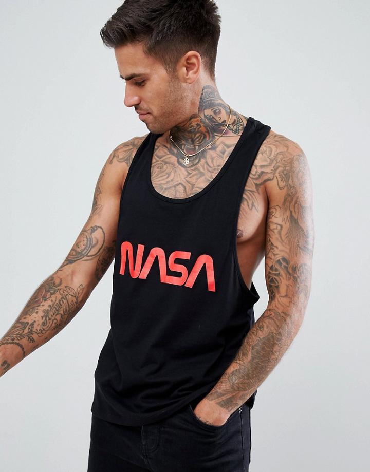 Asos Design Nasa Extreme Racer Back Tank With Logo - Black