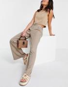 Closet London Slouchy Flare Tailored Pant In Light Beige-brown