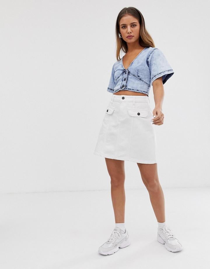 Noisy May Pocket Front Denim Mini Skirt - White