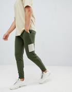 Asos Design Skinny Joggers With Contrast Ma1 Pocket In Green - Green