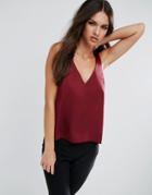 Asos Satin Vest With Deep Plunge - Red