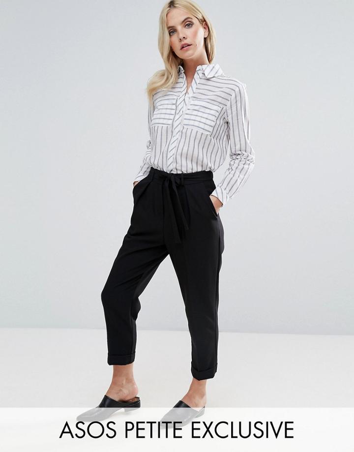 Asos Petite Woven Peg Pants With Obi Tie Black In Shorter Length - Black