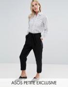 Asos Petite Woven Peg Pants With Obi Tie Black In Shorter Length - Black