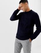 Ted Baker Cable Knit Sweater With Shoulder Patch Detail-navy