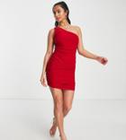 Missguided Petite Slinky One-shoulder Dress In Red