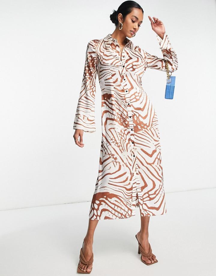 River Island Animal Print Satin Midi Dress In Brown