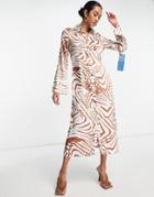 River Island Animal Print Satin Midi Dress In Brown