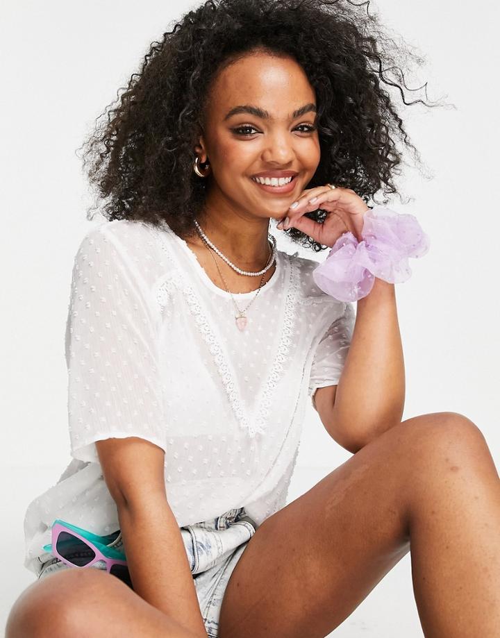 Jdy Top With Textured And Lace Detailing In White