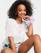Jdy Top With Textured And Lace Detailing In White