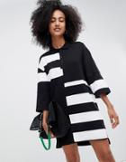 Monki Oversized Rugby Dress In Black And White Color Block - Multi
