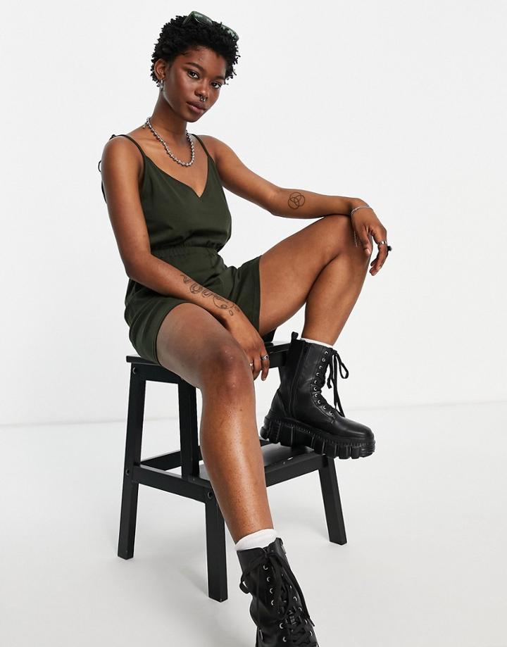 Noisy May Cami Romper In Dark Green-blues