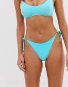 Monki Tie Side Bikini Bottoms In Aqua - Blue