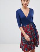 Gilli 2-in-1 Floral Skater Dress With 3/4 Sleeves - Red