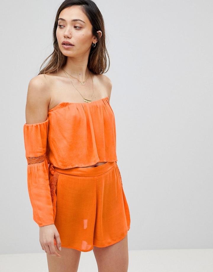 Influence Off Shoulder Co-ord Beach Top - Orange