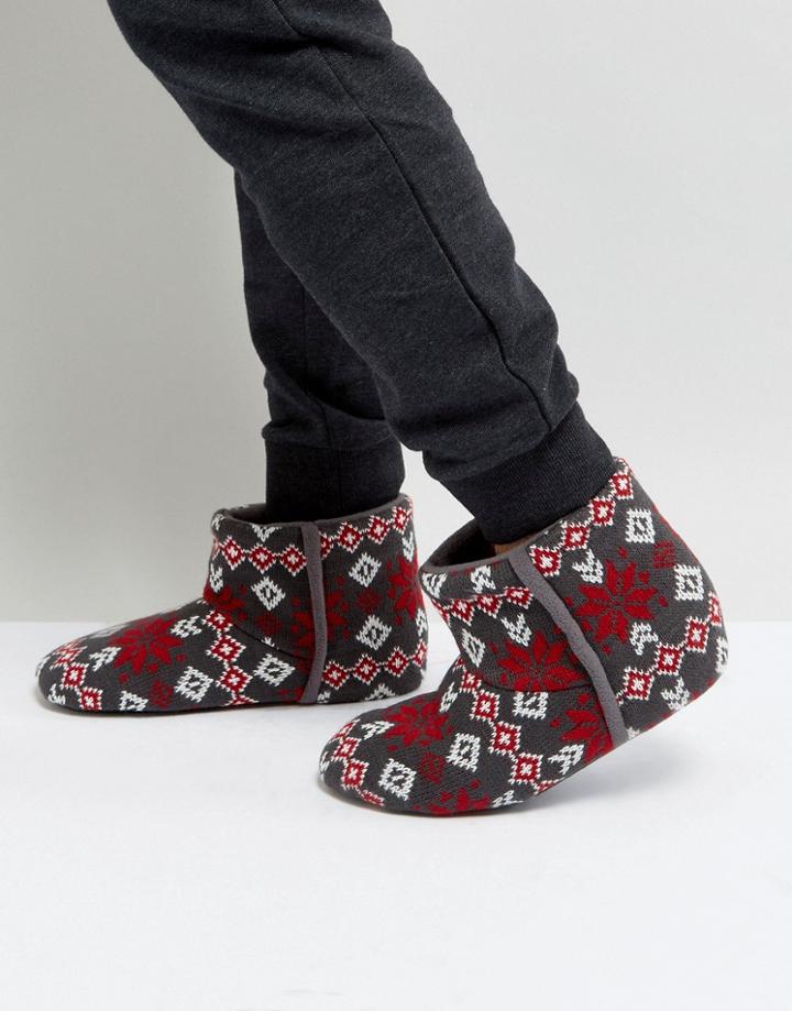 Dunlop Fairisle Boot Slippers Gray - Gray