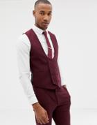 Asos Design Wedding Super Skinny Suit Vest In Burgundy Micro Texture - Red