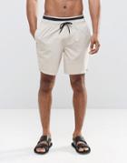 Asos Swim Shorts In Stone With Double Waistband In Mid Length - Beige