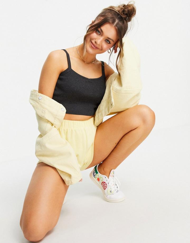 Pieces Marry Knitted Cropped Tank In Dark Gray Melange-grey
