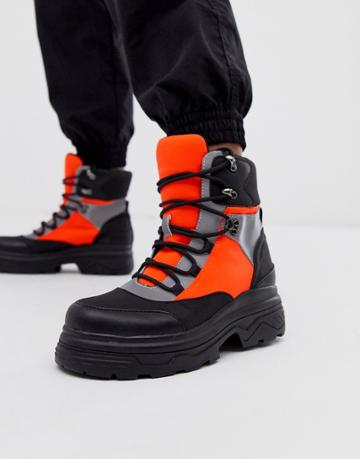 Asos Design Advantage Sporty Flat Lace Up Boot In Neon