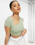 Asos Design Super Crop Top With Asymmetric Neck In Olive-green