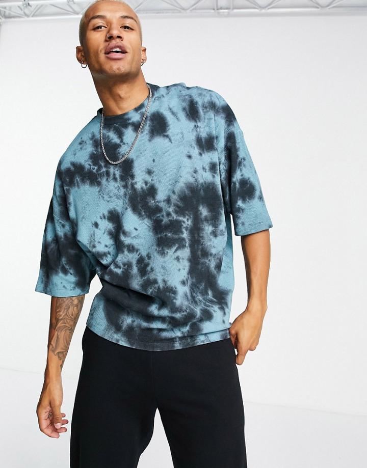 Asos Design Oversized Waffle T-shirt In Blue And Black Tie Dye-multi