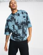 Asos Design Oversized Waffle T-shirt In Blue And Black Tie Dye-multi