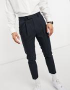 Asos Design Tapered Pinstripe Smart Pants In Navy