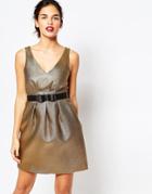 Warehouse Gold Jacquard Prom Dress - Gold