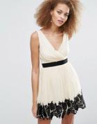 Little Mistress Skater Dress With Lace Border - Cream