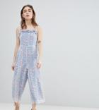 Lost Ink Petite Jumpsuit With Frill Hem In Pastel Print - Multi