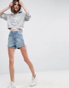 Asos Denim Side Split Shorts With Lace Up Sides - Blue