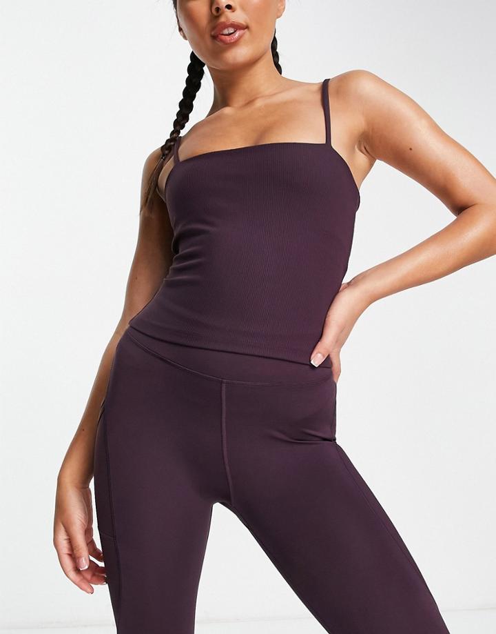 Asos 4505 Active Rib Cami With Inner Bra-purple