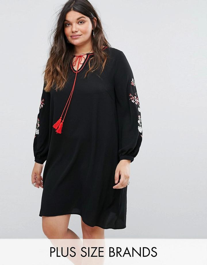 Alice & You Smock Dress With Embroidered Sleeves - Black