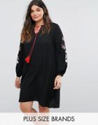 Alice & You Smock Dress With Embroidered Sleeves - Black