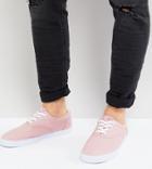 Asos Wide Fit Lace Up Sneakers In Pink Canvas - Pink