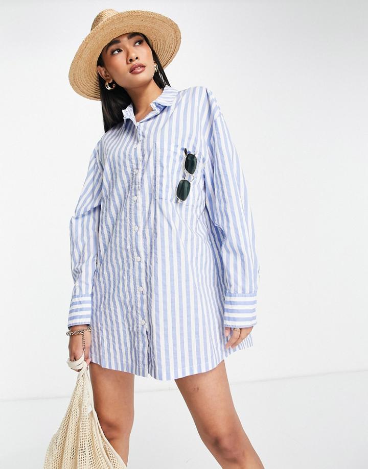 Rhythm Siciliy Oversized Beach Shirt In Blue Stripe-multi