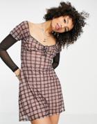 Topshop Check Mesh Jersey Tea Dress With Mesh Sleeve In Multi