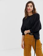 Asos Design Washed Sweatshirt With Wide Sleeve In Black
