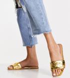 Asos Design Wide Fit Forty Woven Flat Sandals In Gold