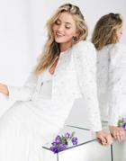 Asos Edition Sequin Crop Jacket With Puff Sleeves-white